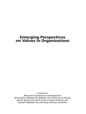 cover image of Emerging Perspectives on Values in Organizations